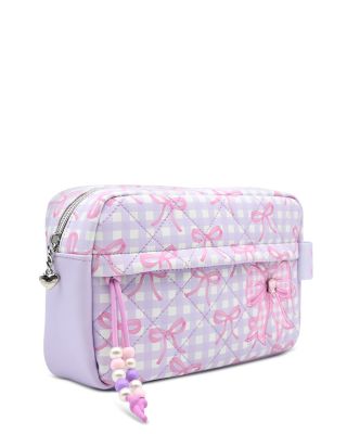 Girls' Bow Checkered Quilted Cosmetic Pouch 