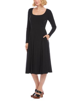 Long Sleeve Ribbed Scoop Neck A Line Dress 