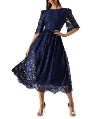 Lace Short Sleeve Midi Dress