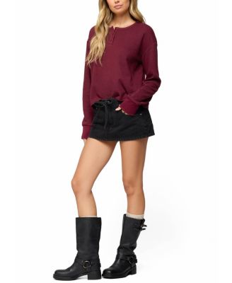  Deni Long Sleeve Henley Waffle Top