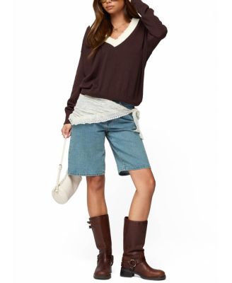  Marie Contrast Lacey V Neck Sweater