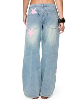 Trish Satin Effect Stars Low Rise Light Rinse Wash Jeans