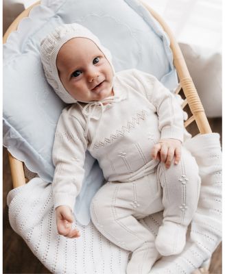 Unisex Vintage Knit Romper with Bonnet - Baby