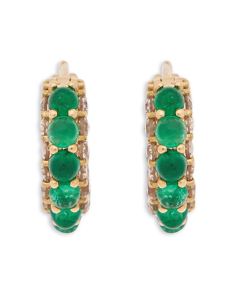 Ileana Makri 18K Yellow Gold Fine Cascade Emerald & Brown Diamond Streamline Hoop Earrings