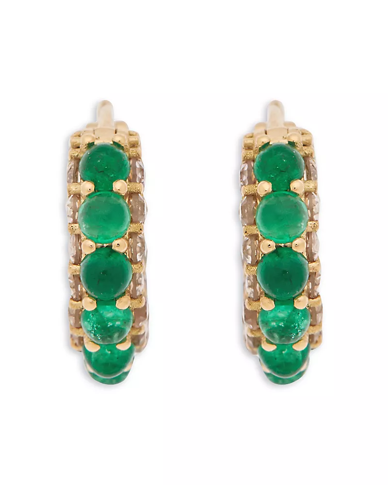 Ileana Makri 18K Yellow Gold Fine Cascade Emerald & Brown Diamond Streamline Hoop Earrings