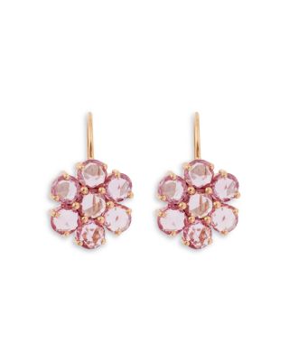 18K Rose Gold Fine Florescence Pink Sapphire Cluster Daisy Bloom Drop Earrings