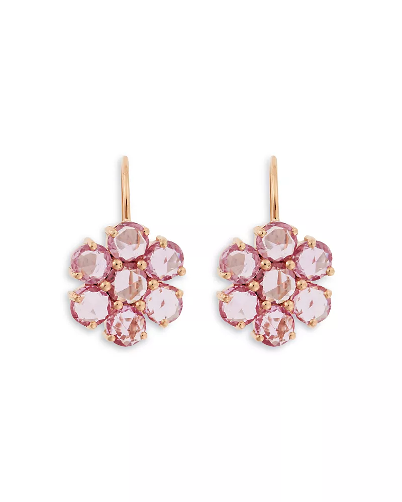 Ileana Makri 18K Rose Gold Fine Florescence Pink Sapphire Cluster Daisy Bloom Drop Earrings