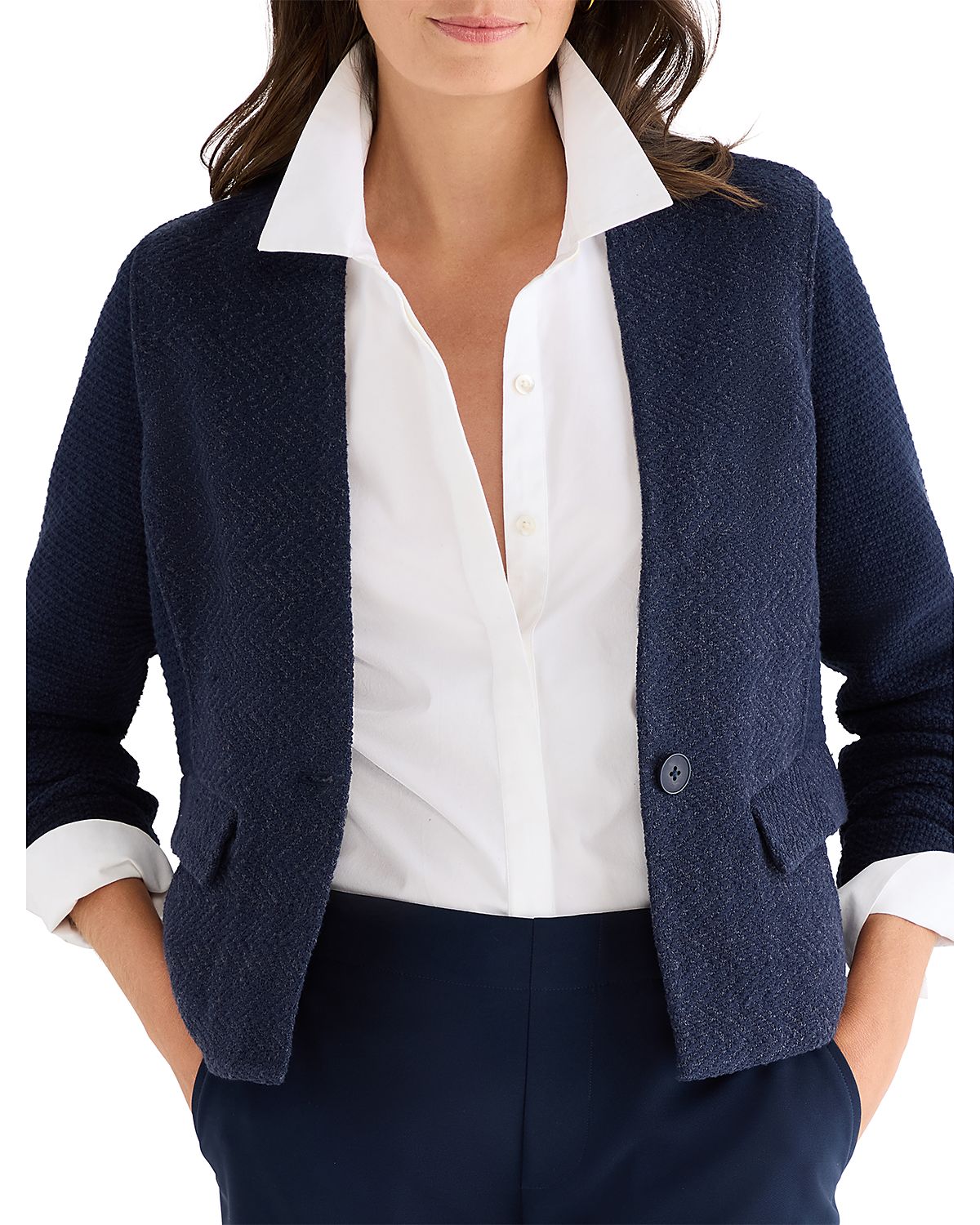 Nic+Zoe Weave Mix Collarless Knit Jacket