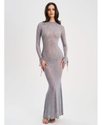 Waylynn Burnout Velvet Detail Animal Print Mesh Backless Maxi Dress