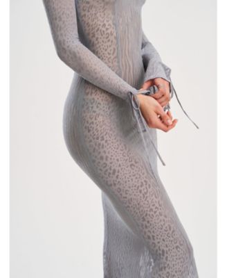 Waylynn Burnout Velvet Detail Animal Print Mesh Backless Maxi Dress