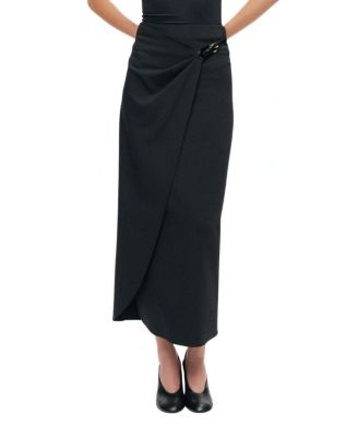 Ring-Buckle Asymmetric Wrap Maxi Skirt
