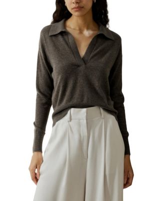Women's V Neck Cashmere Polo Sweater