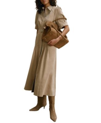  Women's Corduroy Belted Midi Dress