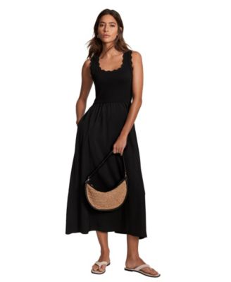 Women's Scallop Trim Sleeveless Midi Dress