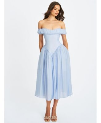  Xavy Rayon Off Shoulder Corset Midi Dress