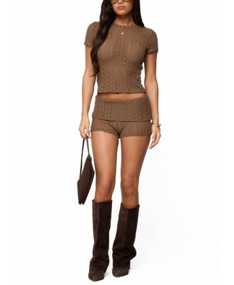 Rye Sheer Textured Fold Over Shorts