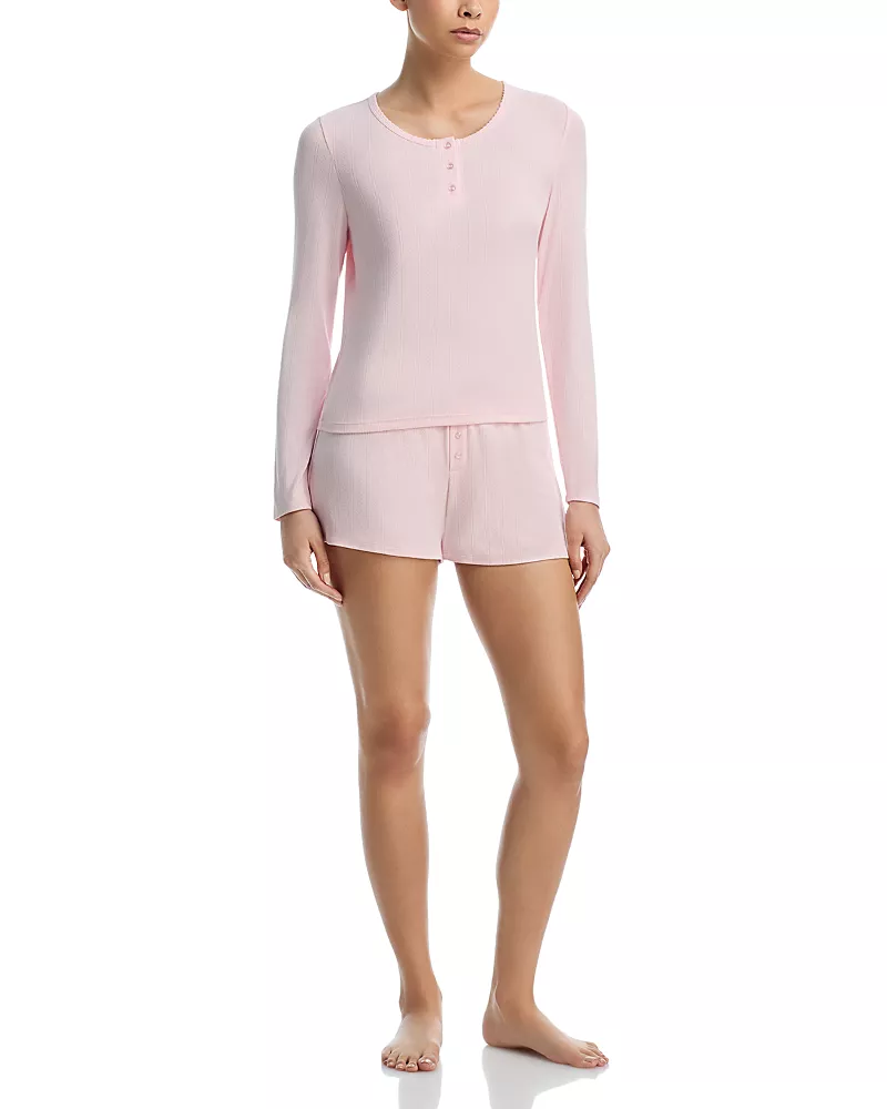 Honeydew Blissful Long Sleeve Henley Shortie Pajama Set