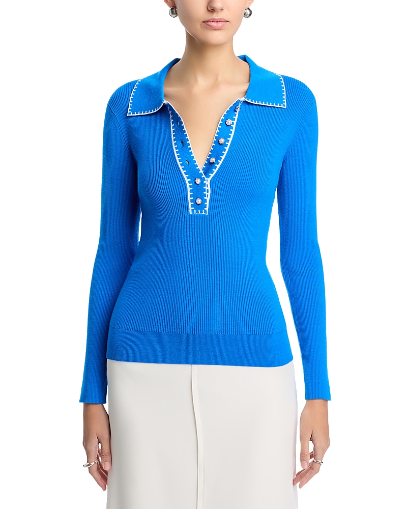 T Tahari Contrast Whipstitch Rib Sweater