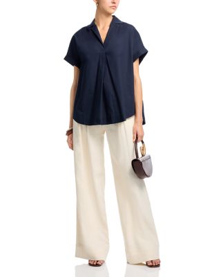 Poplin Collar Short Sleeve Pullover Top