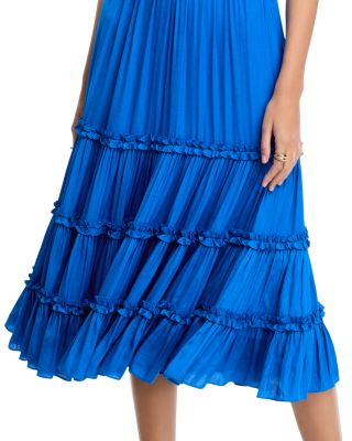 Elbow Sleeve Split Neck Tiered Dress