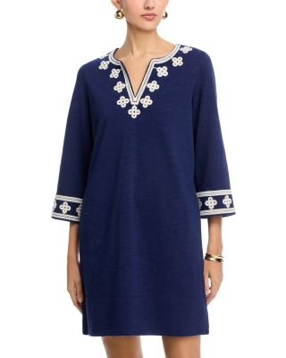 Sunset Harbor Embroidered Three Quarter Sleeve Dress