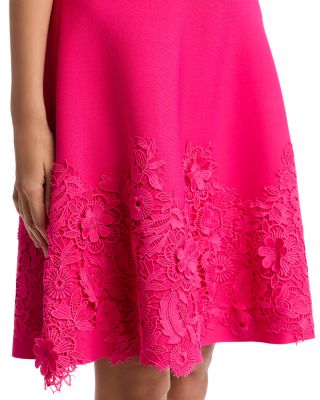 Knit Fit-and-Flare Lace Trim Dress