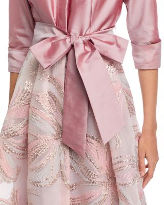 Textured Taffeta Floral Jacquard Shirt Dress