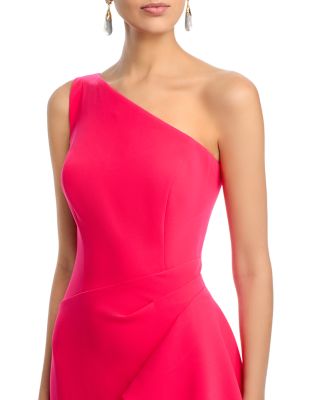 Crepe One Shoulder Side Drape Cascade Ruffle Gown