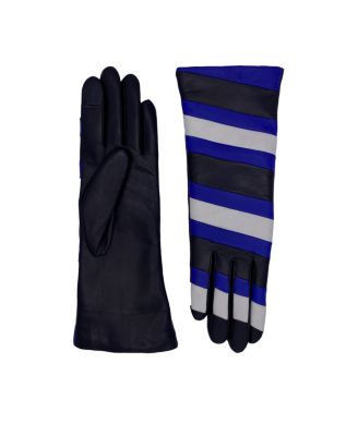 Agnelle Alexine Midlength Striped Leather Gloves In Burgundy