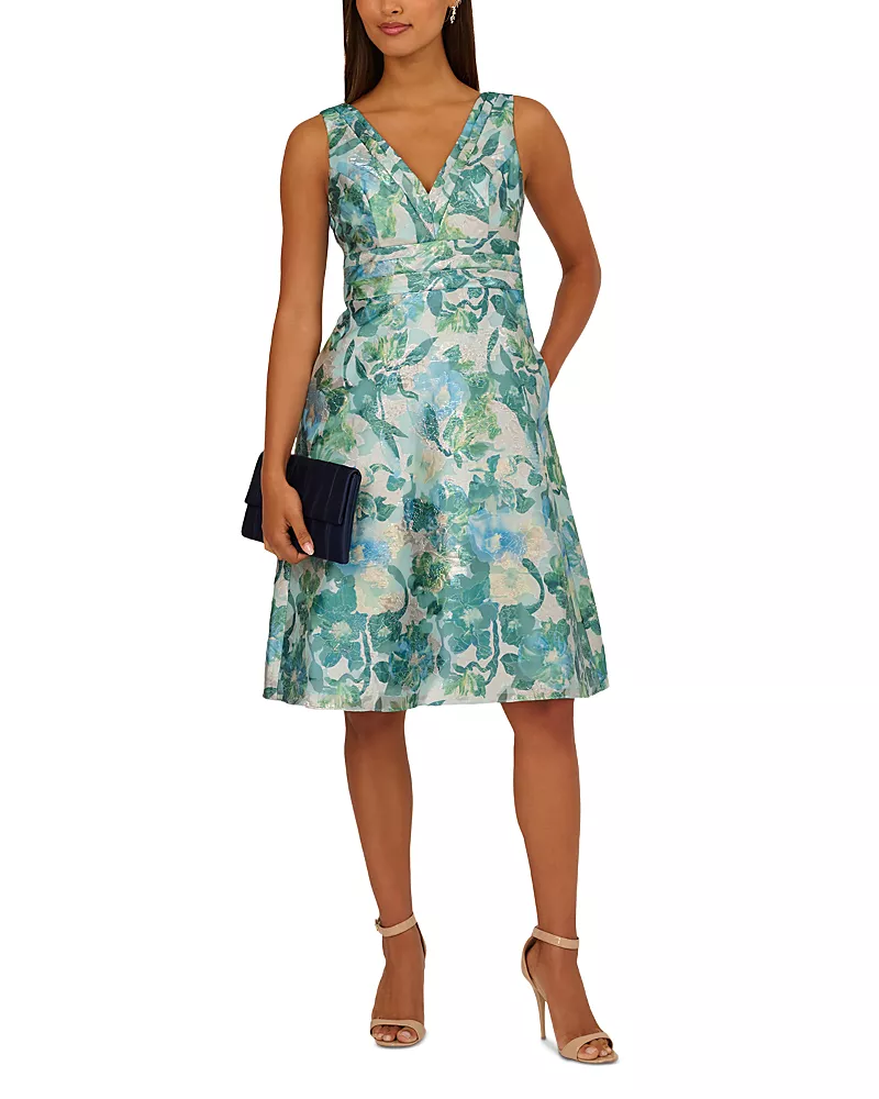 Adrianna Papell Floral Jacquard Midi Dress