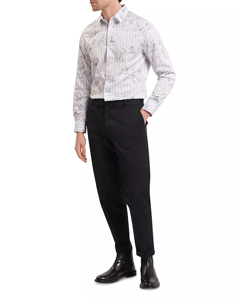 Ted Baker Cipher Long Sleeve Regular Fit Stripe Floral Print Shirt