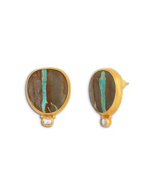 24K Yellow Gold Rune Turquoise & Diamond Stud Earrings