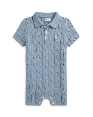 Boys' Cable Knit Cotton Polo Shortall - Baby
