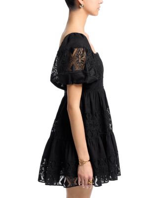 Lace Inset Puff Sleeve Mini Dress - Exclusive