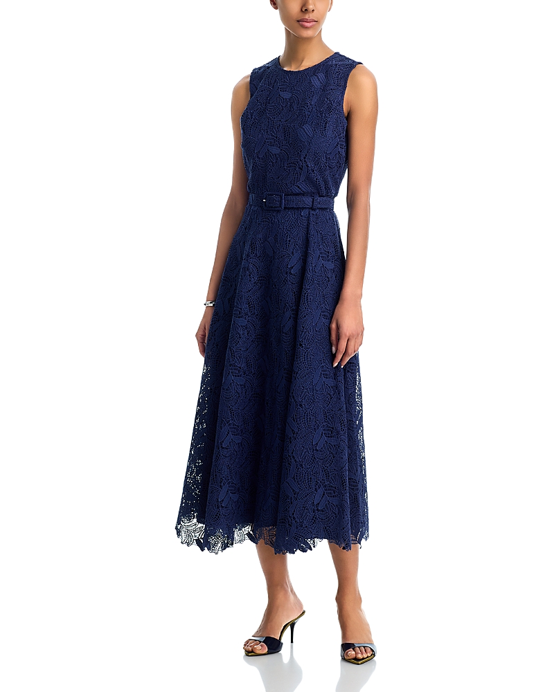 Aqua Leaf Lace Sleeveless Midi Dress - Exclusive