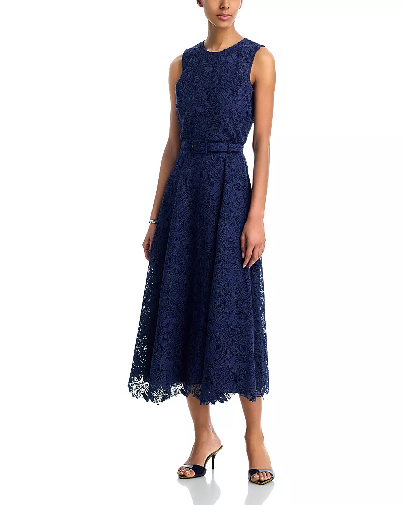 Aqua Leaf Lace Sleeveless Midi Dress - Exclusive
