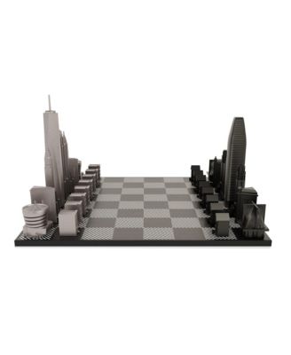  Stainless Steel New York Vs San Francisco with B/W Hatch Chess Board Game Set - 14+ Years