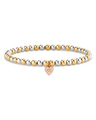 14K Two Tone Gold Diamond Chance Heart Charm Bracelet