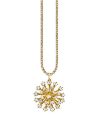 14K Yellow Gold Burst Diamond Cluster Pendant Necklace, 16-18"