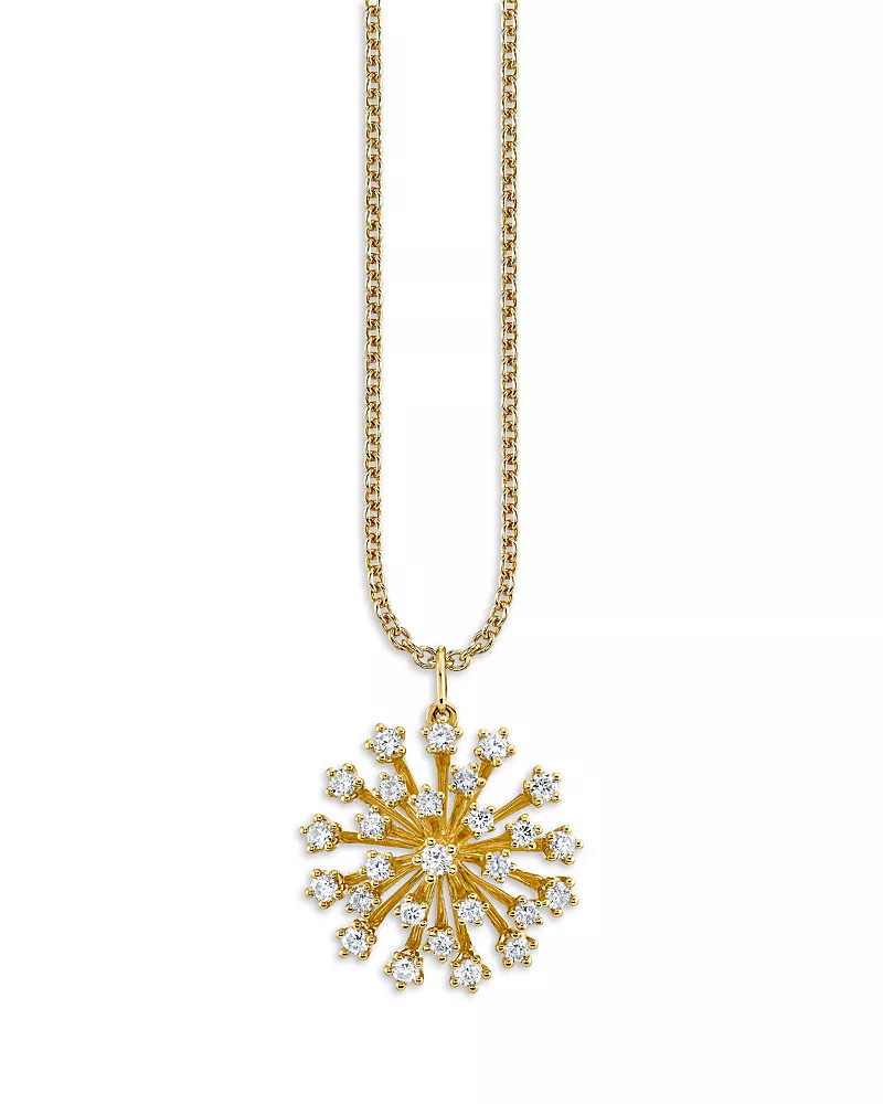 Sydney Evan 14K Yellow Gold Burst Diamond Cluster Pendant Necklace, 16