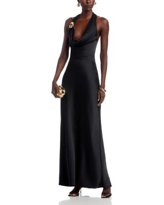Long Satin Draped Halter Dress