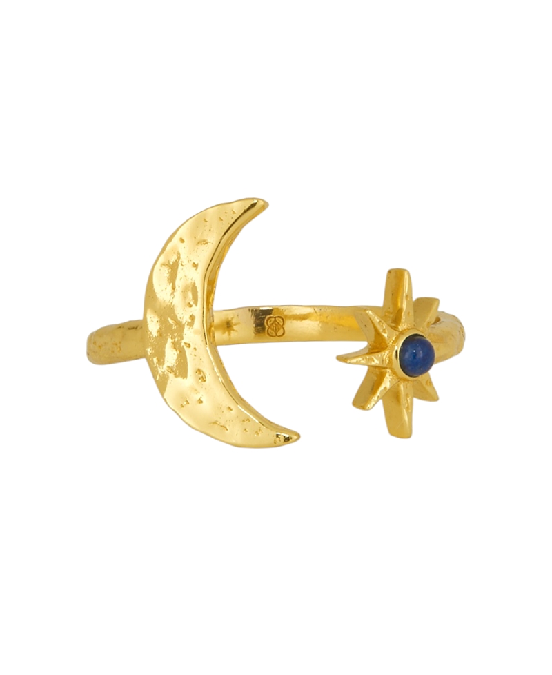 Ottoman Hands Lapis Moon and Star Stacking Ring