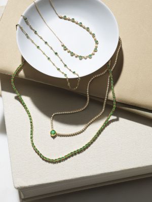 Emerald Tennis Necklace in 14K Yellow Gold, 16.5" 