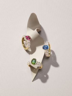 Ondine Solitaire Green Tourmaline & Diamond Ring in 18K Yellow Gold