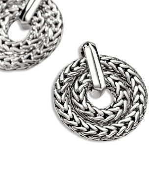 Sterling Silver Icon Woven Circle Doorknocker Drop Earrings
