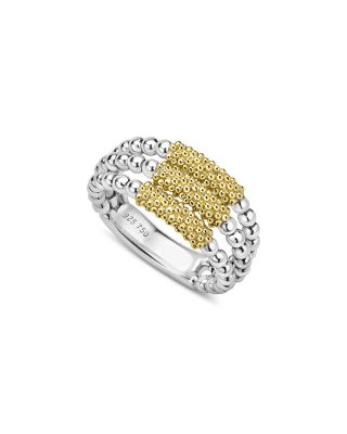 18K Yellow Gold & Sterling Silver Caviar Icon Beaded Triple Row Ring