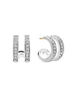 Sterling Silver Caviar Spark Diamond Double Hoop Earrings