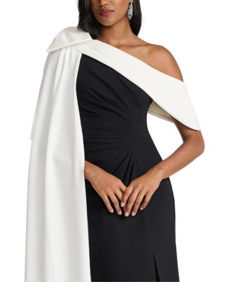  Romi One-Shoulder Bow Cape Gown