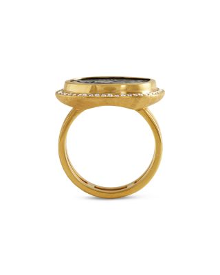 18K Yellow Gold Diamond Pegasus Coin Ring