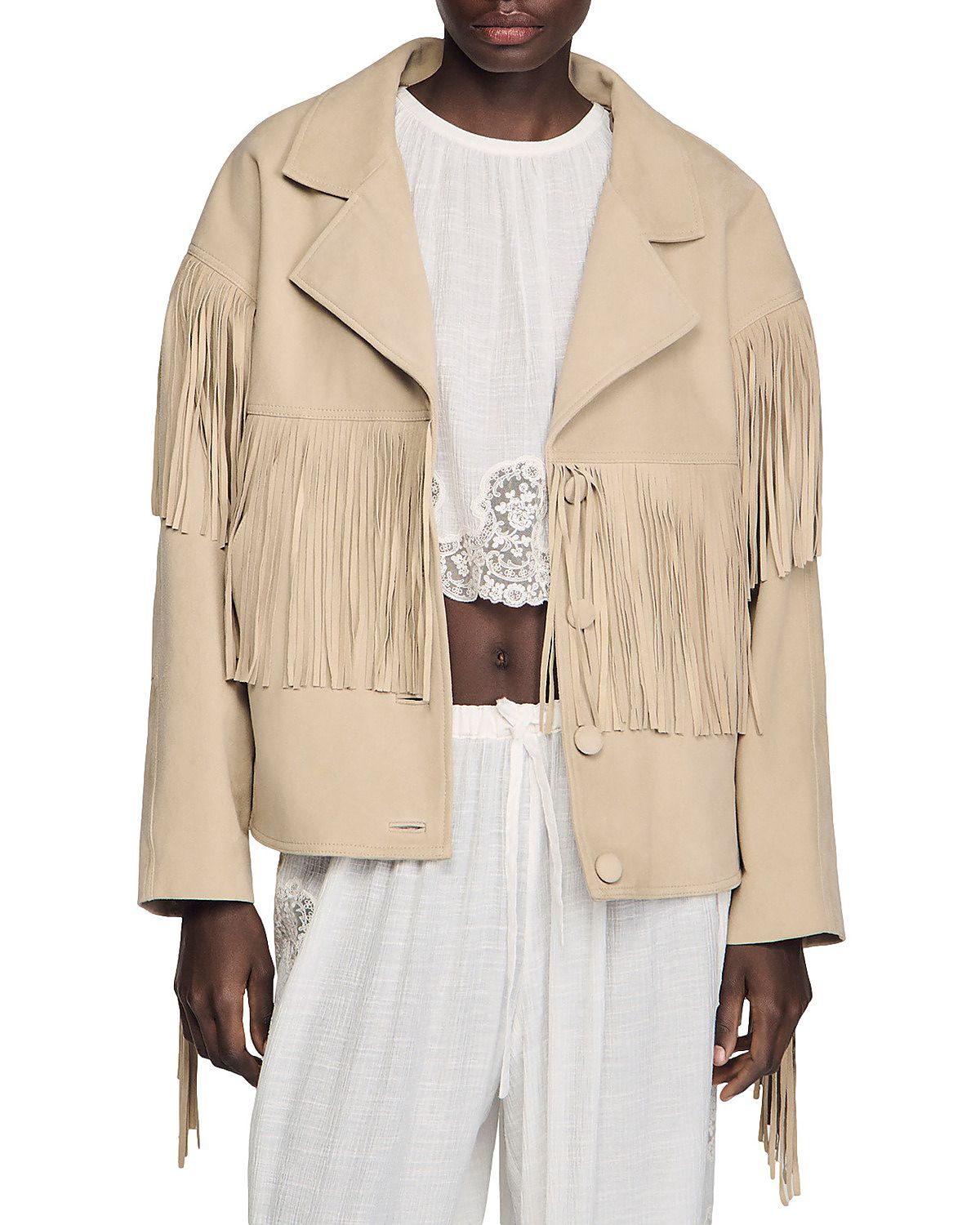 Sandro Jackie Fringe Suede Jacket